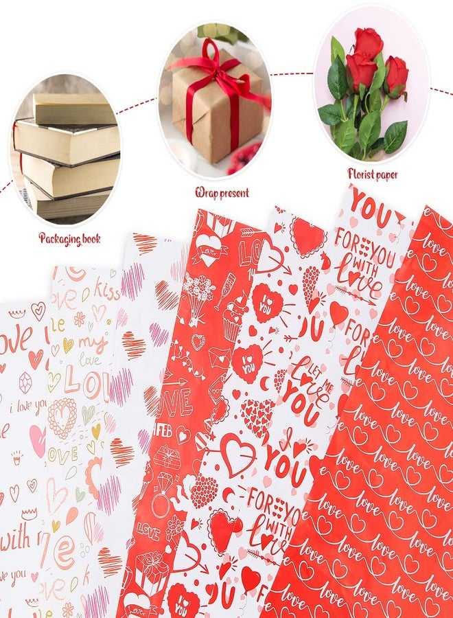 Geluode Valentines Day Wrapping Paper,7 Sheets 7 Design Red White Pink Heart Gift Wrap Paper Set,Funny Love Wrapping Paper With 3-Color Ribbon For Adult Men Women Mothers Fathers Day Birthday Holiday Wedding - Image 4